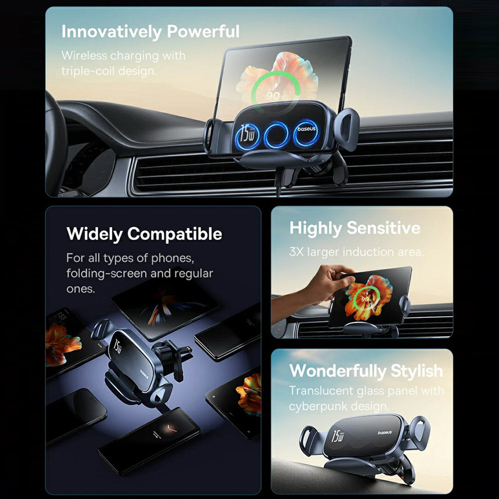 BASEUS LightChaser Series Triple Coil 15W Wireless Charger Electric Car Air Vent Mount BASEUS LightChaser Series Triple Coil 15W Wireless Charger Electric Car Air Vent Mount
